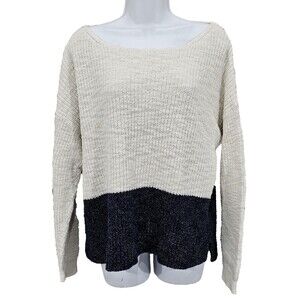 Madewell Womens Sweater Cotton Pullover Colorblock Cream Navy Coastal Size M